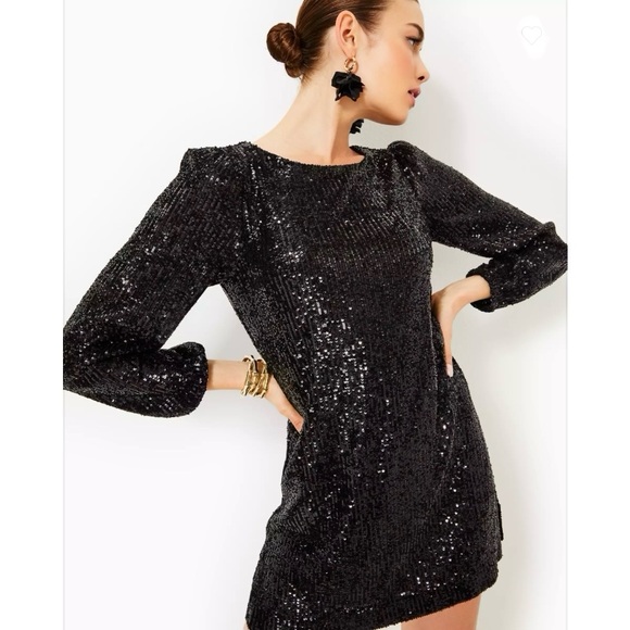 Lilly Pulitzer Nicoline long sleeve black sequin romper dress, size 8 - Picture 1 of 10